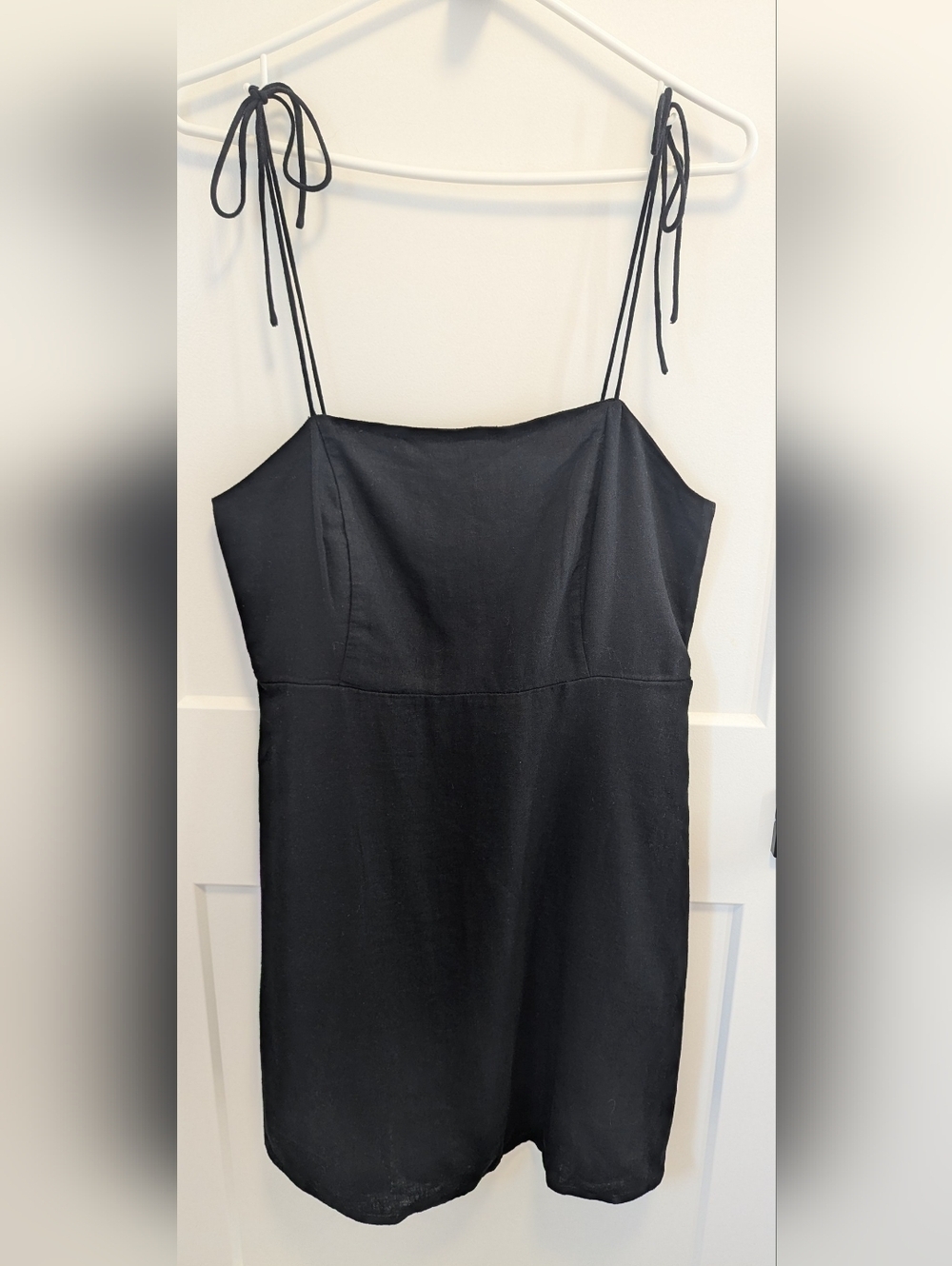 2/$20 Old Navy Black Linen Blend Tie Strap Mini Dress | Pockets | Summer - Picture 2 of 9